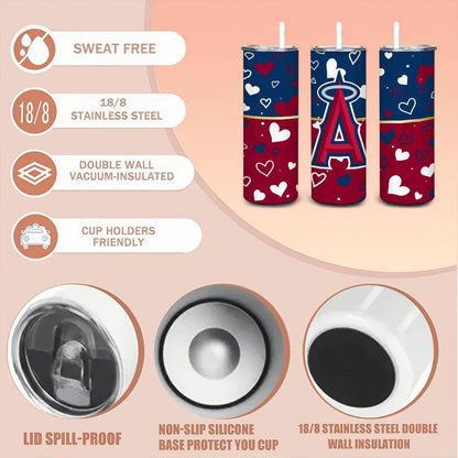 ColorFlow | Los Angeles Inspired Angels Hearts Straight Tumbler 20oz Stainless Steel Drinkware Optional Personalization