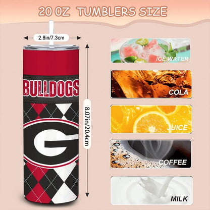 ColorFlow | Georgia Inspired Bulldogs Argyle Hearts Straight Tumbler 20oz Stainless Steel Drinkware Optional Personalization
