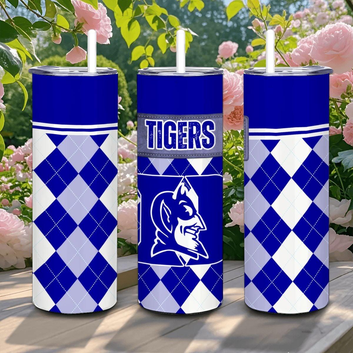 ColorFlow | Duke Inspired Blue Devils Argyle Straight Tumbler 20oz Stainless Steel Drinkware Optional Personalization