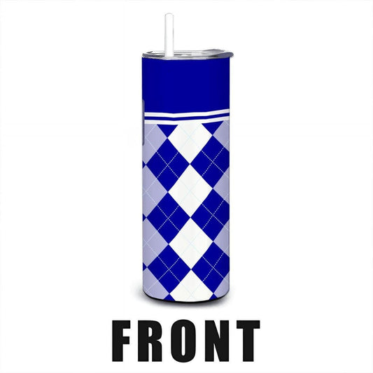 ColorFlow | Duke Inspired Blue Devils Argyle Straight Tumbler 20oz Stainless Steel Drinkware Optional Personalization