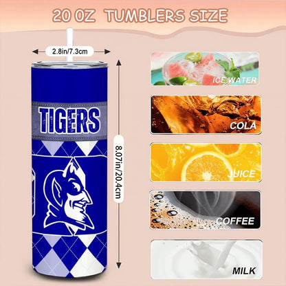 ColorFlow | Duke Inspired Blue Devils Argyle Straight Tumbler 20oz Stainless Steel Drinkware Optional Personalization