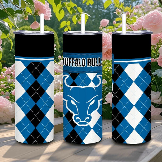 ColorFlow | Buffalo Inspired Bulls Argyle Straight Tumbler 20oz Stainless Steel Drinkware Optional Personalization