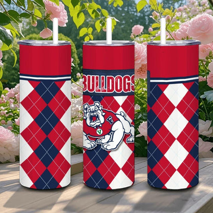 ColorFlow | Fresno State Inspired Bulldogs Argyle Straight Tumbler 20oz Stainless Steel Drinkware Optional Personalization