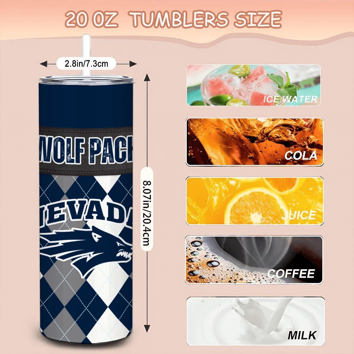 ColorFlow | Nevada Wolf Pack Inspired 20oz Straight Tumbler | Team Color Stainless Steel | Personalization Optional
