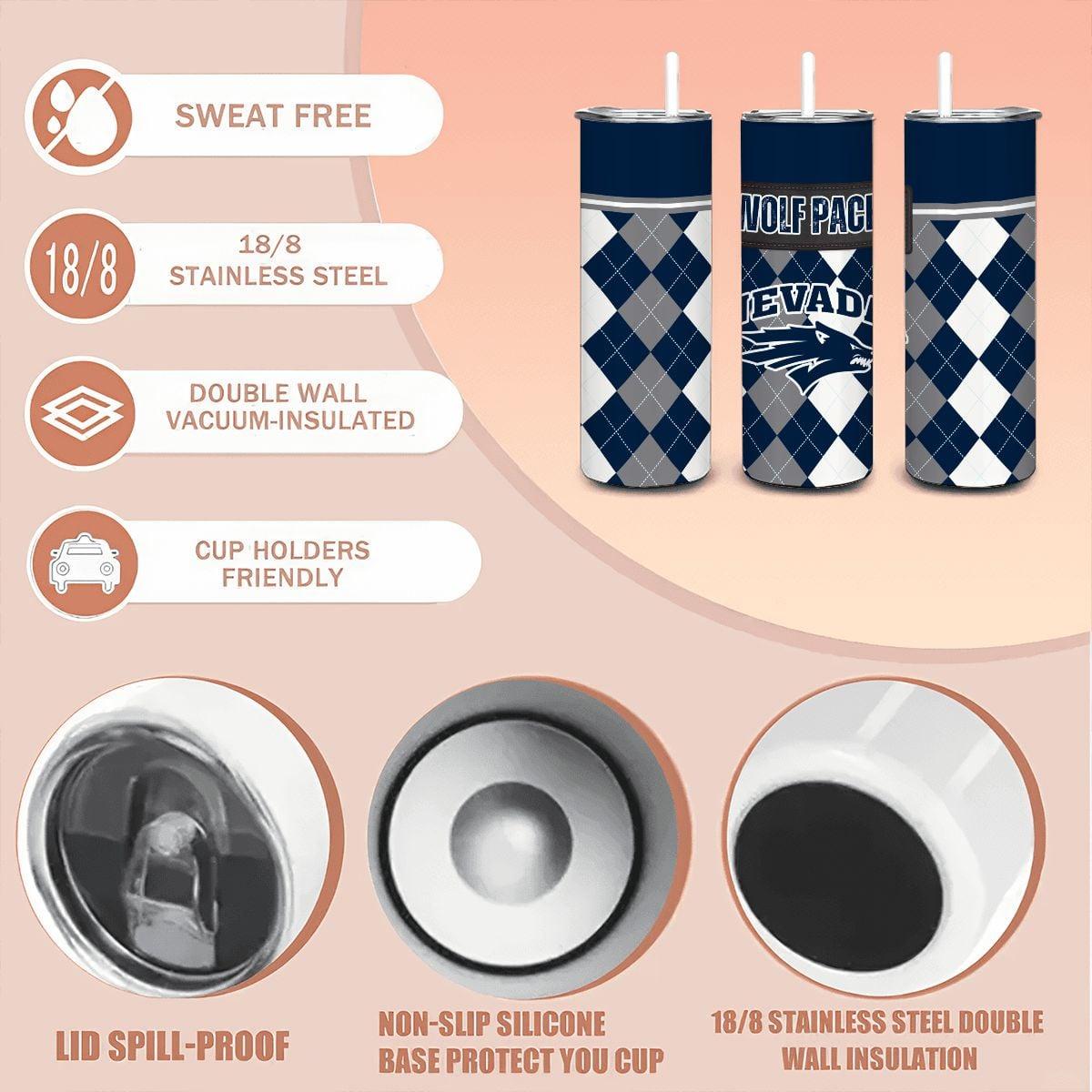 ColorFlow | Nevada Wolf Pack Inspired 20oz Straight Tumbler | Team Color Stainless Steel | Personalization Optional
