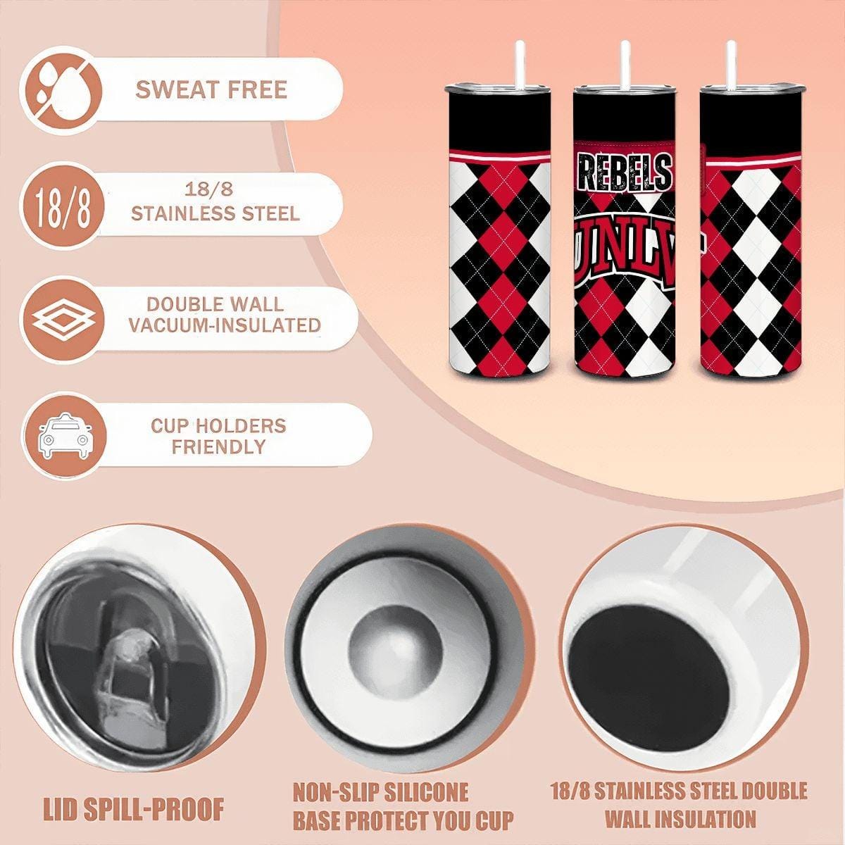ColorFlow | UNLV Rebels Inspired 20oz Straight Tumbler | College Team Drinkware | Personalization Optional