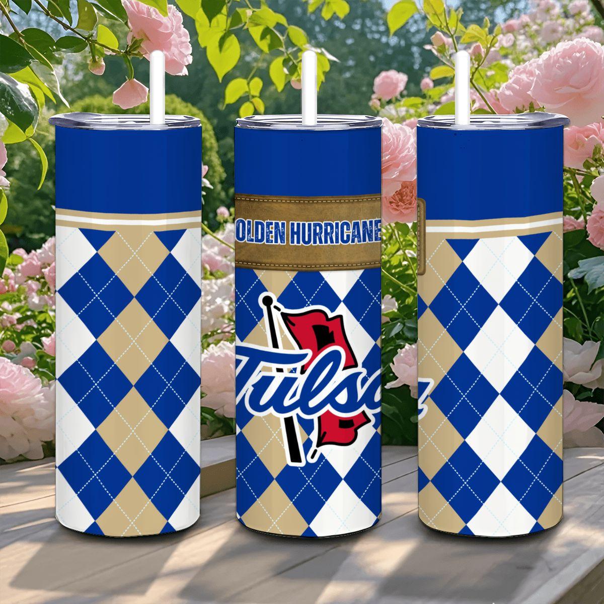ColorFlow | Tulsa Golden Hurricane Inspired 20oz Straight Stainless Tumbler | Royal Blue Design | Personalization Optional