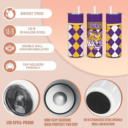 ColorFlow | LSU Tigers Inspired 20oz Straight Tumbler | Purple Gold College Energy | Personalization Optional