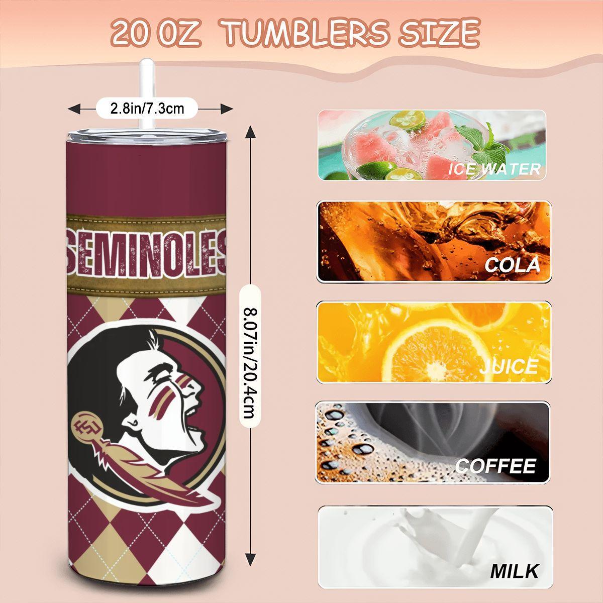 ColorFlow | Florida State Seminoles Inspired 20oz Straight Tumbler | Garnet Gold Game Day Look | Personalization Optional