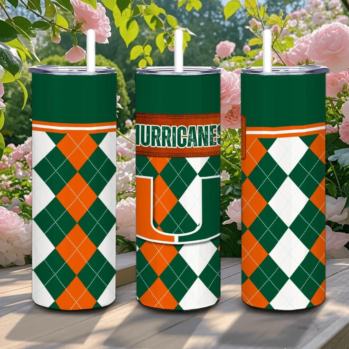 ColorFlow | Miami Hurricanes Inspired 20oz Straight Tumbler | Orange Green College Vibe | Personalization Optional