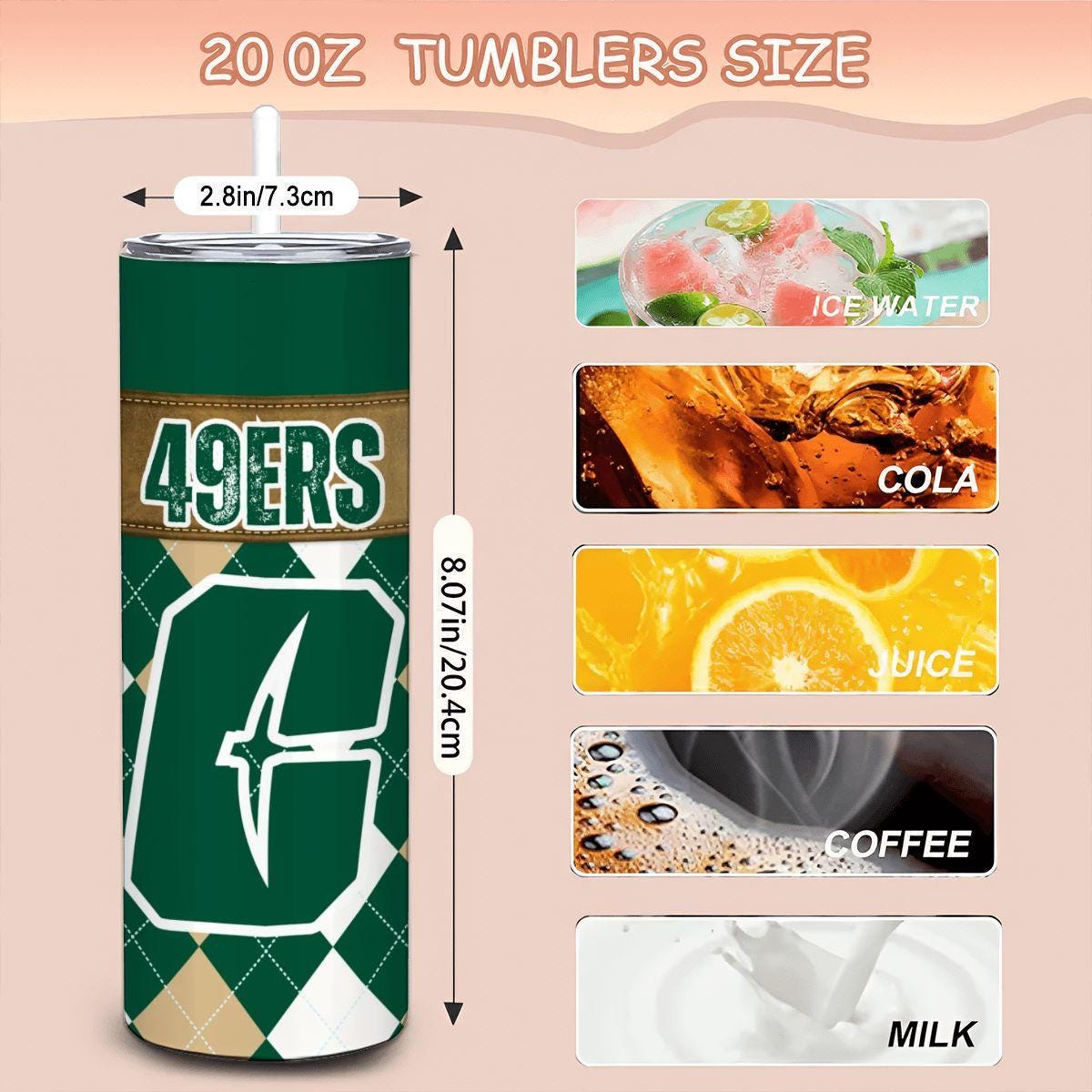 ColorFlow | Charlotte 49ers Inspired 20oz Straight Stainless Tumbler | Green Gold Modern Style | Personalization Optional