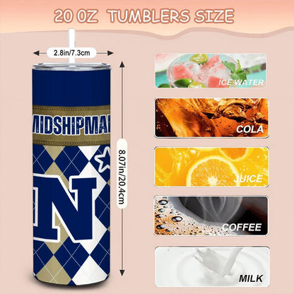 ColorFlow | Navy Midshipmen Inspired 20oz Straight Tumbler | Blue Gold Military Pride | Personalization Optional