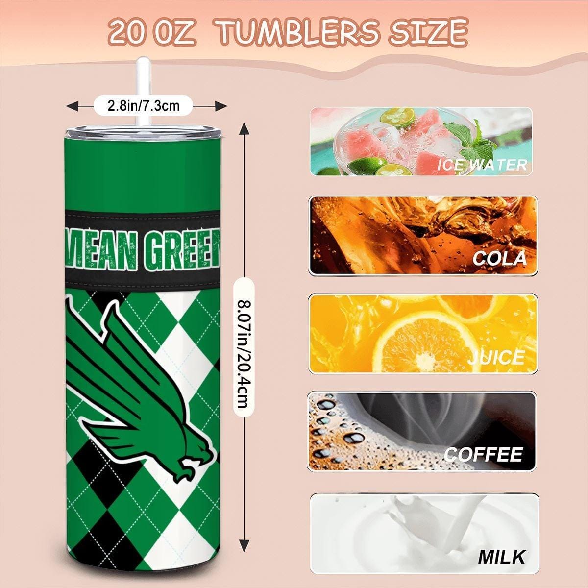 ColorFlow | North Texas Mean Green Inspired 20oz Straight Stainless Tumbler | Bold Green Fan Look | Personalization Optional
