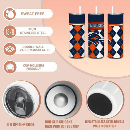 ColorFlow | UTSA Roadrunners Inspired 20oz Straight Tumbler | Navy Orange Motion Design | Personalization Optional