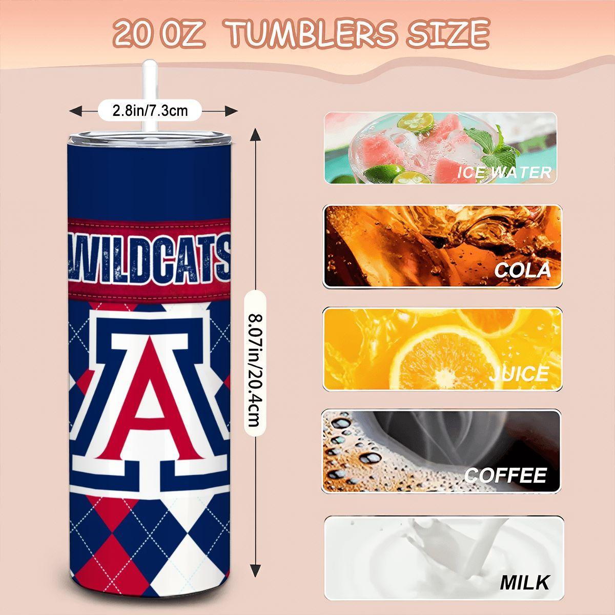 ColorFlow | Arizona Wildcats Inspired 20oz Straight Tumbler | Red Blue Diamond Pattern | Personalization Optional