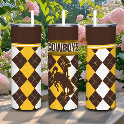 ColorFlow | Wyoming Cowboys Inspired 20oz Straight Tumbler | Brown Gold Western Spirit | Personalization Optional