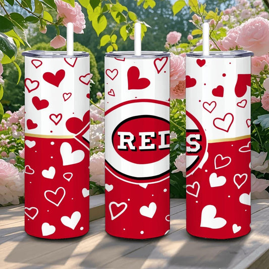 ColorFlow | Cincinnati Inspired Reds Hearts Straight Tumbler 20oz Stainless Steel Gift Optional Personalization