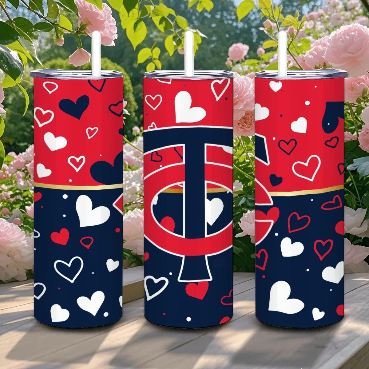 ColorFlow | Minnesota Inspired Twins Hearts Straight Tumbler 20oz Stainless Steel Gift Optional Personalization