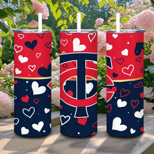 ColorFlow | Minnesota Inspired Twins Hearts Straight Tumbler 20oz Stainless Steel Gift Optional Personalization