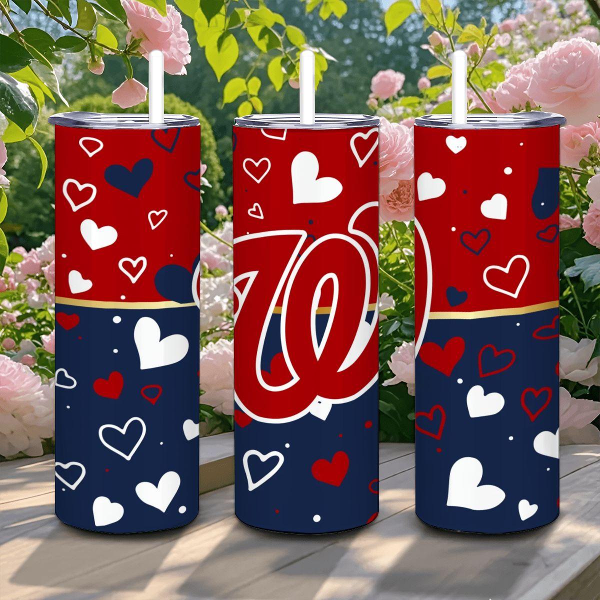 ColorFlow | Washington Inspired Nationals Hearts Straight Tumbler 20oz Stainless Steel Drinkware Optional Personalization