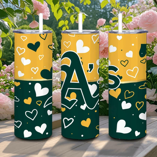 ColorFlow | Oakland Inspired Athletics Hearts Straight Tumbler 20oz Stainless Steel Drinkware Optional Personalization