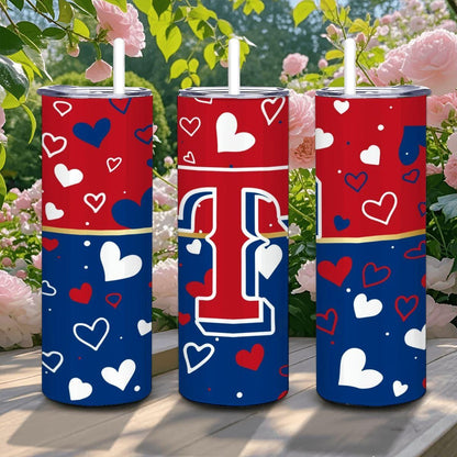ColorFlow | Texas Inspired Rangers Hearts Straight Tumbler 20oz Stainless Steel Drinkware Optional Personalization