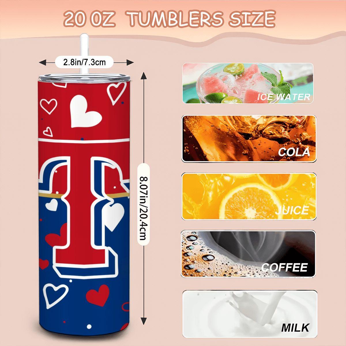 ColorFlow | Texas Inspired Rangers Hearts Straight Tumbler 20oz Stainless Steel Drinkware Optional Personalization