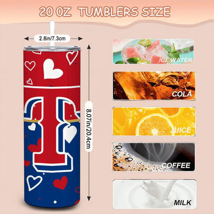 ColorFlow | Texas Inspired Rangers Hearts Straight Tumbler 20oz Stainless Steel Drinkware Optional Personalization