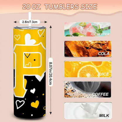 ColorFlow | Pittsburgh Inspired Pirates Hearts Straight Tumbler 20oz Stainless Steel Drinkware Optional Personalization