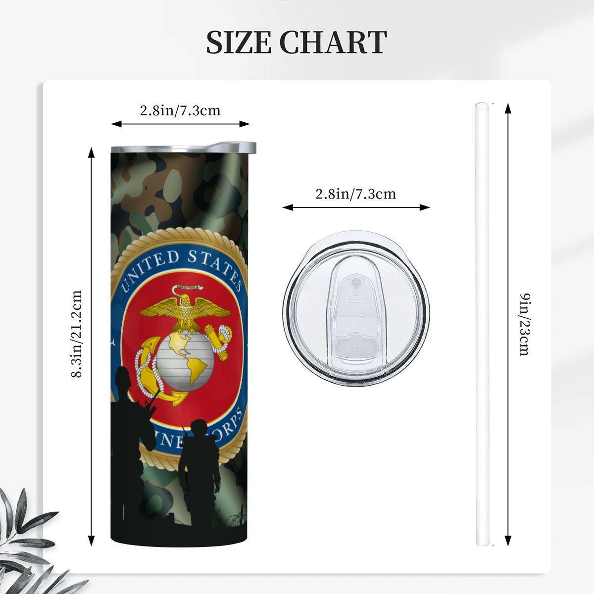 ColorFlow | Military Marine Inspired 20oz Straight Stainless Steel Tumbler Camouflage Patriotic Travel Cup