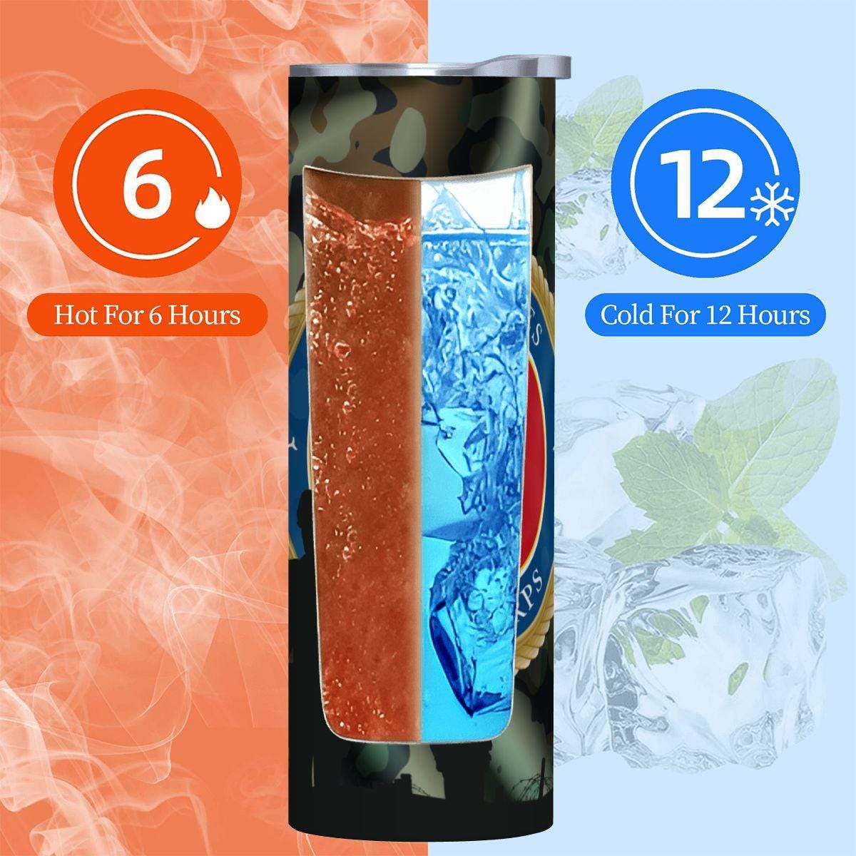 ColorFlow | Military Marine Inspired 20oz Straight Stainless Steel Tumbler Camouflage Patriotic Travel Cup