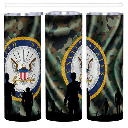 ColorFlow | Navy Inspired 20oz Straight Stainless Steel Tumbler Camouflage Patriotic Insulated Travel Cup