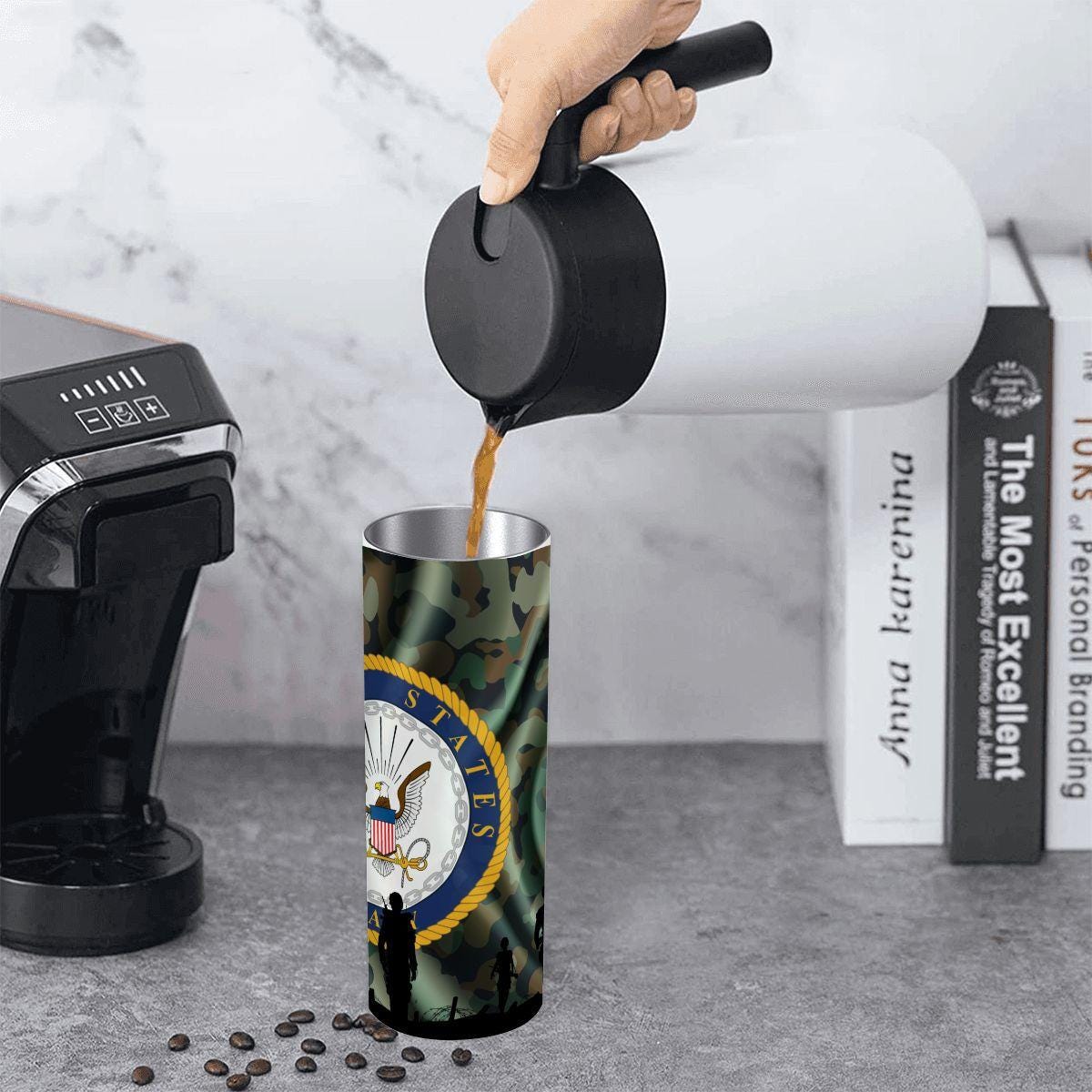 ColorFlow | Navy Inspired 20oz Straight Stainless Steel Tumbler Camouflage Patriotic Insulated Travel Cup