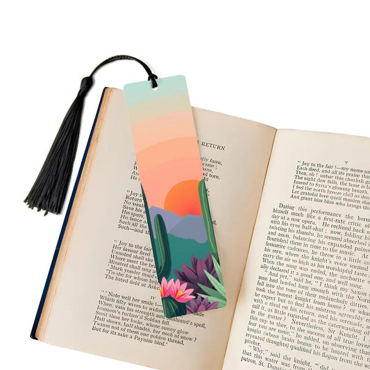ColorFlow | Desert Sunset Cactus Art Metal Bookmark Vibrant Southwest Landscape Reading Gift | Optional Personalization
