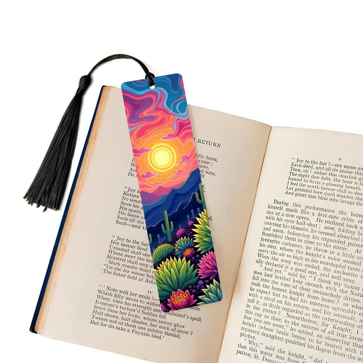 ColorFlow | Vibrant Swirling Sunset Desert Cactus Metal Bookmark Colorful Southwest Landscape Gift | Optional Personalization