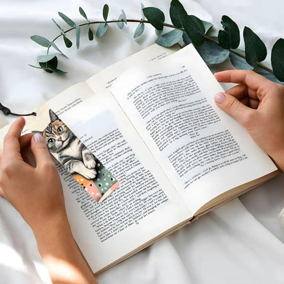 ColorFlow | Calico Cat Metal Bookmark Whimsical Feline Art Cozy Polka Dot Illustration Double Sided Design | Optional Patronizable