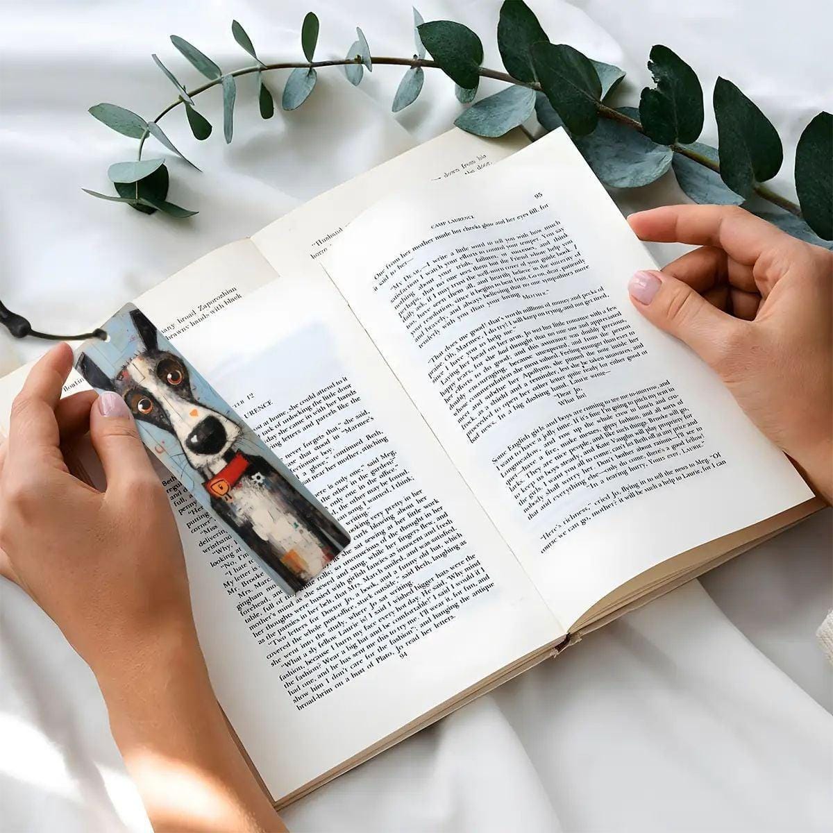 ColorFlow | Cute Dog with Heart Nose Metal Bookmark Whimsical Pet Lover Gift for Readers | Optional Personalization