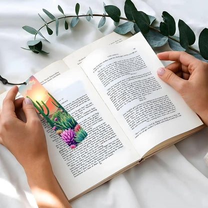 ColorFlow | Desert Sunrise Cactus Garden Metal Bookmark Southwest Floral Landscape Reading Gift | Optional Personalization