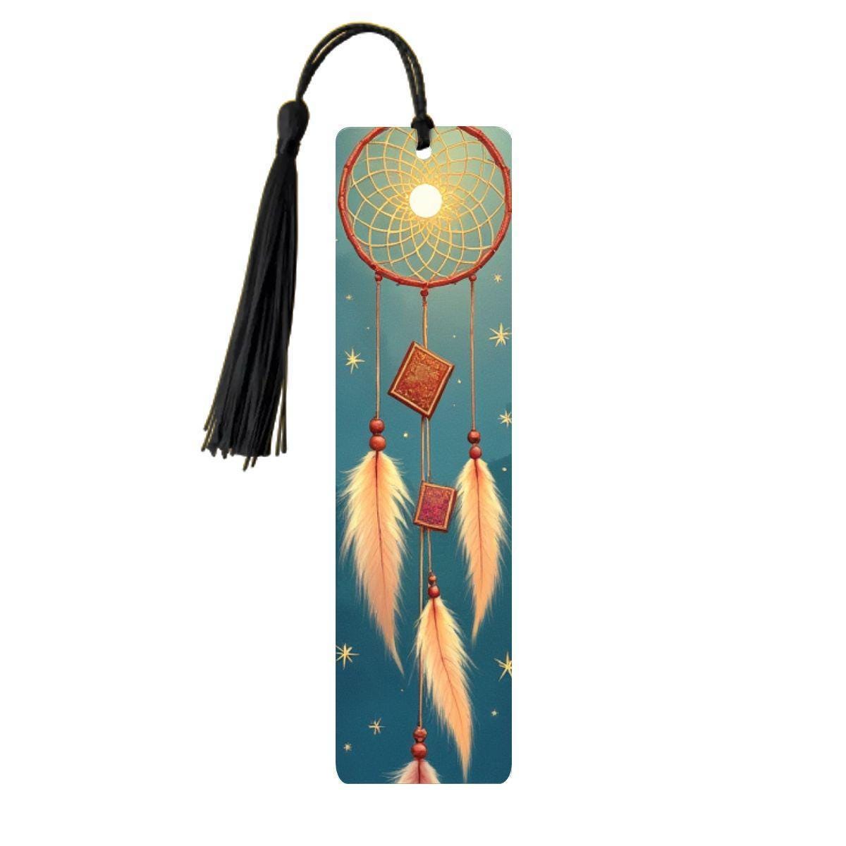 ColorFlow | Golden Dreamcatcher Moon Metal Bookmark Boho Feathers Celestial Spiritual Gift | Optional Personalization
