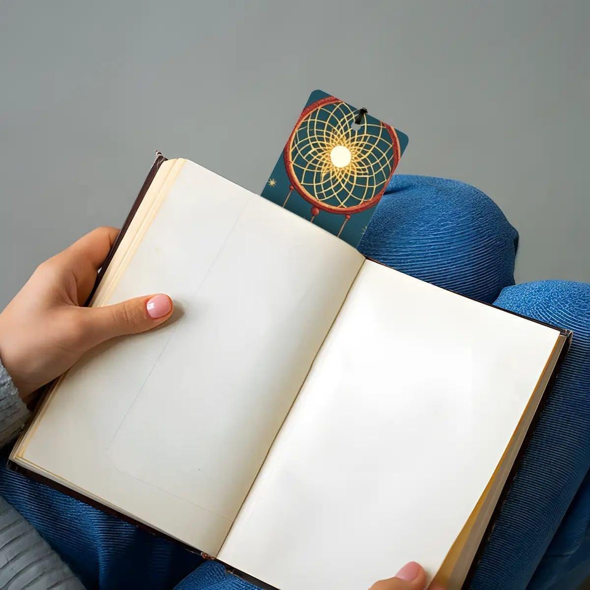 ColorFlow | Moonlit Dreamcatcher Feather Metal Bookmark Boho Celestial Spiritual Book Gift | Optional Personalization