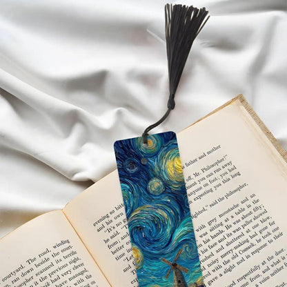 ColorFlow | Starry Sky Windmill Metal Bookmark Van Gogh Inspired Tulip Garden Art Double Sided Aluminum Reading Gift | Optional Personalizat