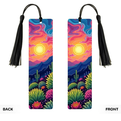 ColorFlow | Vibrant Swirling Sunset Desert Cactus Metal Bookmark Colorful Southwest Landscape Gift | Optional Personalization