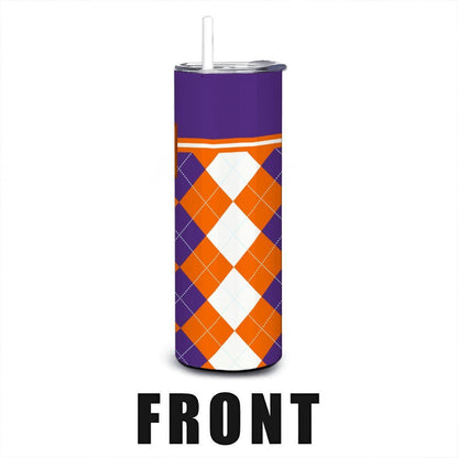 ColorFlow | Clemson Inspired Tigers Argyle Straight Tumbler 20oz Stainless Steel Drinkware Optional Personalization