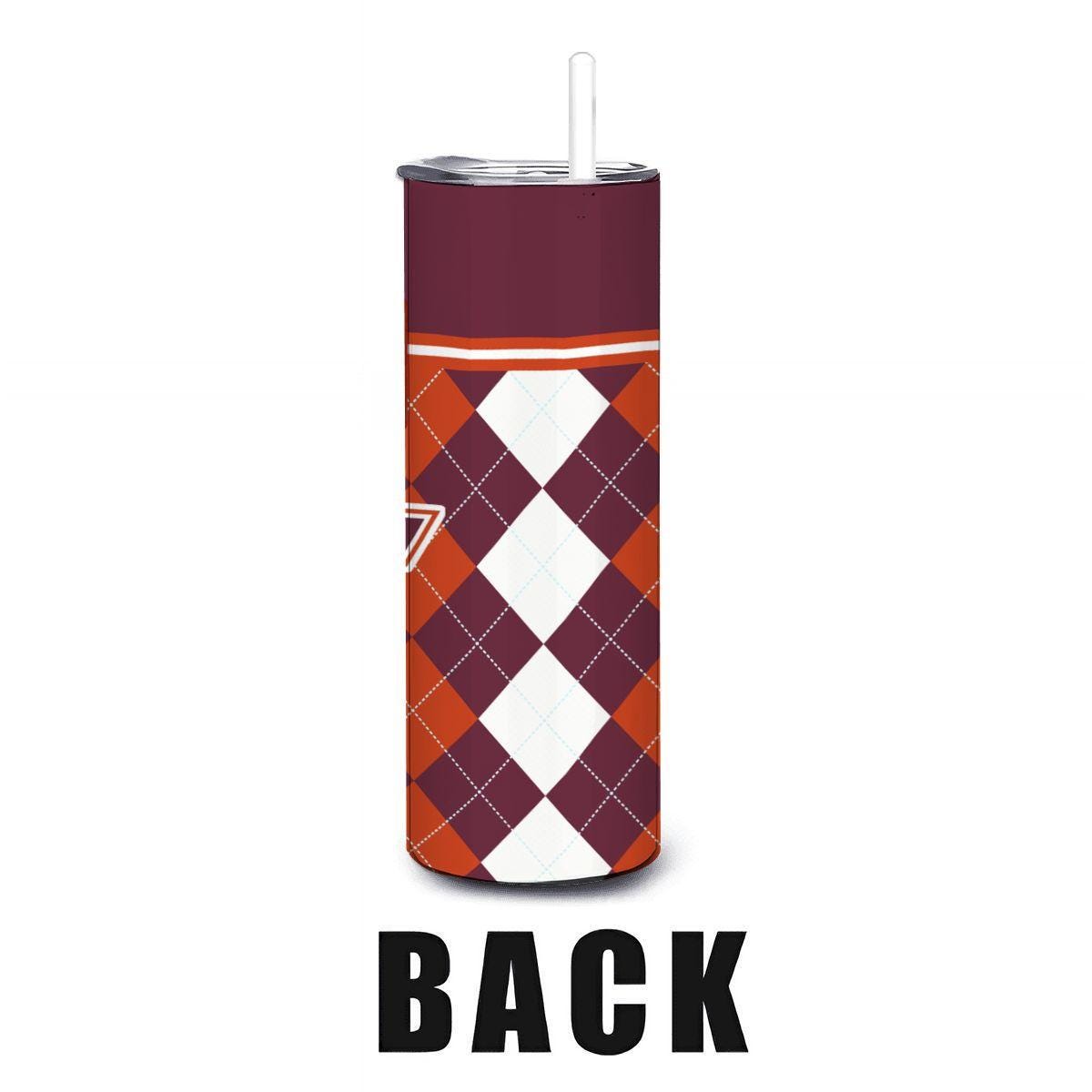 ColorFlow | Virginia Tech Inspired Hokies Argyle Straight Tumbler 20oz Stainless Steel Drinkware Optional Personalization