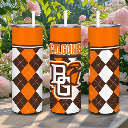 ColorFlow | Bowling Green Inspired Falcons Argyle Straight Tumbler 20oz Stainless Steel Drinkware Optional Personalization