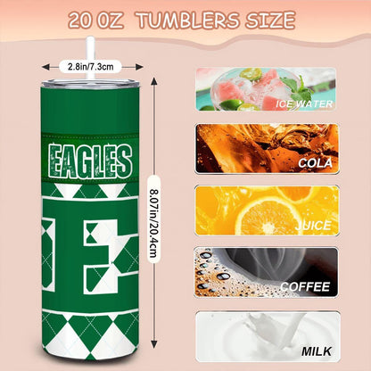 ColorFlow | Eastern Michigan Inspired Eagles Argyle Straight Tumbler 20oz Stainless Steel Drinkware Optional Personalization
