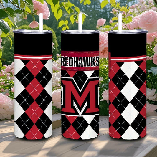 ColorFlow | Miami Ohio Inspired RedHawks Argyle Straight Tumbler 20oz Stainless Steel Drinkware Optional Personalization