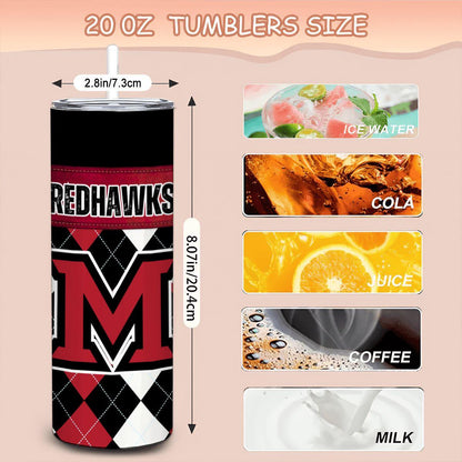 ColorFlow | Miami Ohio Inspired RedHawks Argyle Straight Tumbler 20oz Stainless Steel Drinkware Optional Personalization