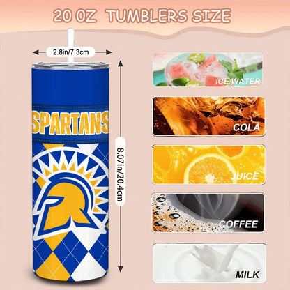 ColorFlow | San Jose State Spartans Inspired 20oz Straight Stainless Tumbler | Team Colors | Personalization Optional