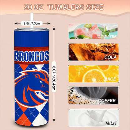 ColorFlow | Boise State Broncos Inspired 20oz Straight Stainless Tumbler | Game Day Style | Personalization Optional
